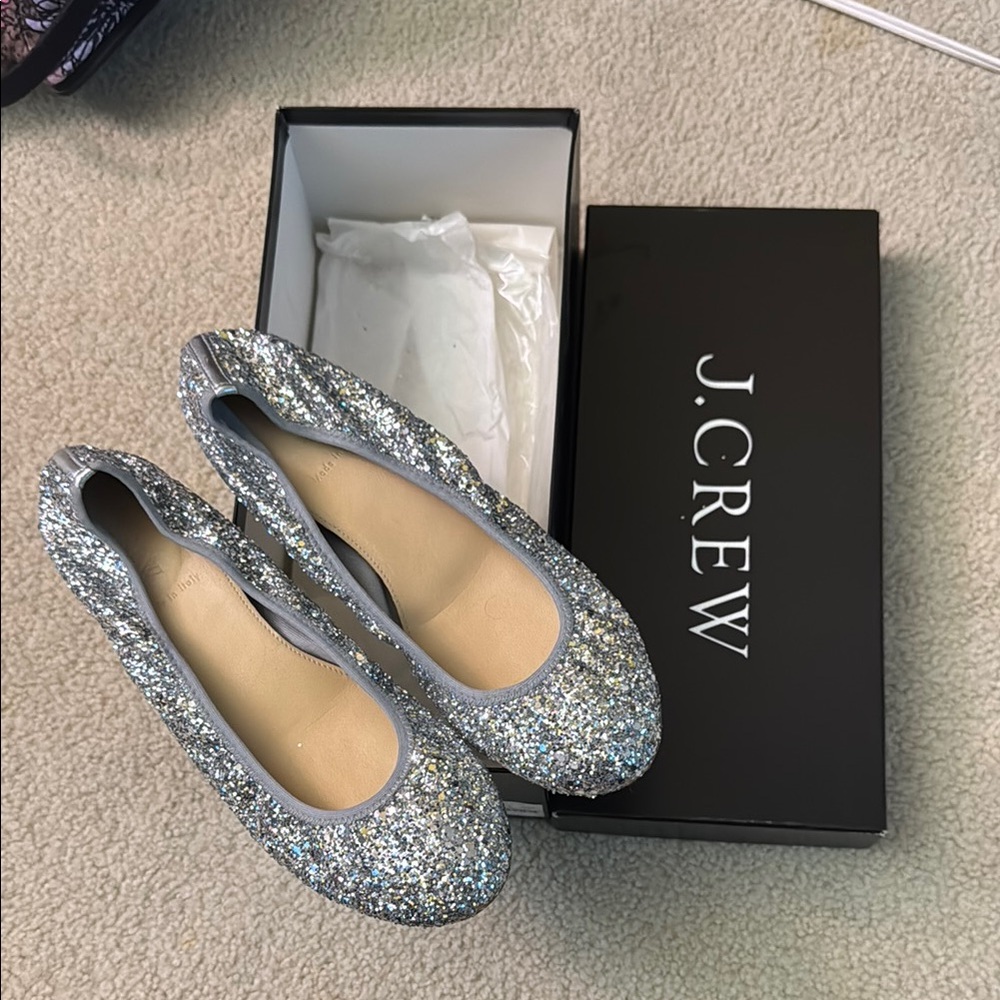 J. Crew Silver Glitter Women's Ballet Flats